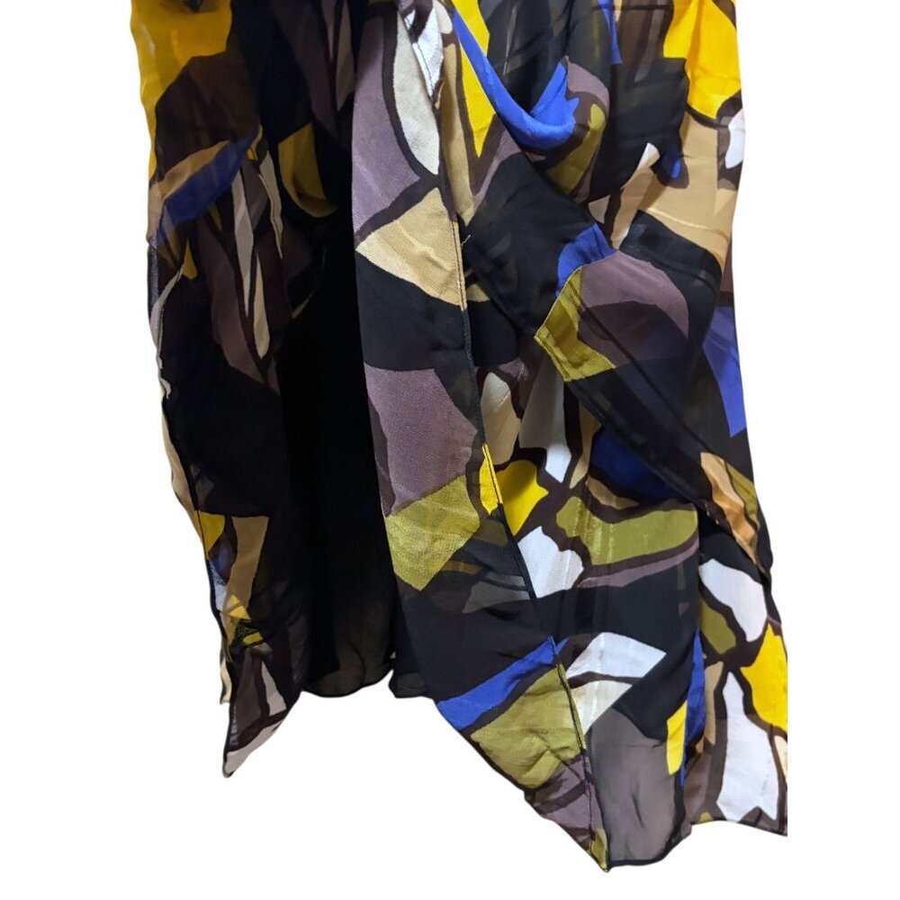 Y2K French Connection Midi Dress 8 Asymmetric Abstract Color Block Sundress - Picture 4 of 9